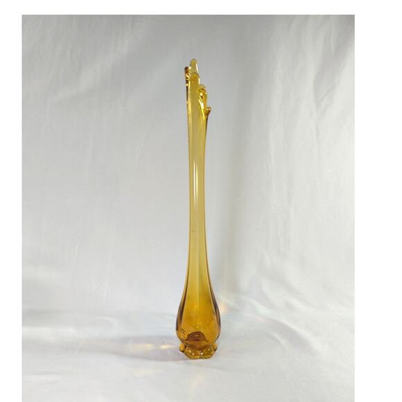 Vintage MCM Viking Amber Glass Swung Vase 6 Petal Base 17" - Picture 2 of 7